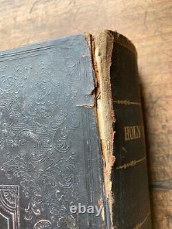 Antique 1854 Pre Civil War American FAMILY HOLY BIBLE Leather Binding NY Safford