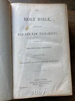 Antique 1855 Pre Civil War American HOLY BIBLE LARGE Leather Binding Unsigned