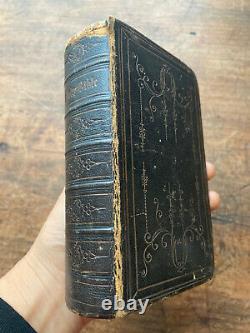 Antique 1860 Civil War Era American HOLY BIBLE Nice Leather Binding New York