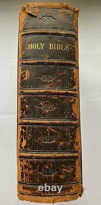 Antique 1860 Lincoln Civil War Era Leather Holy Bible Old & New Testaments