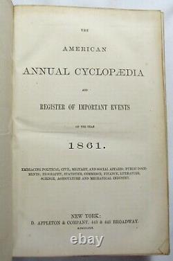 Antique 1861 AMERICAN CYCLOPEDIA Register of Important Events CIVIL WAR History