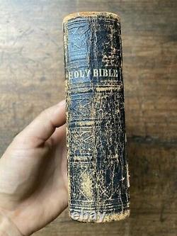 Antique 1862 Civil War Era American HOLY BIBLE Nice Leather Binding New York
