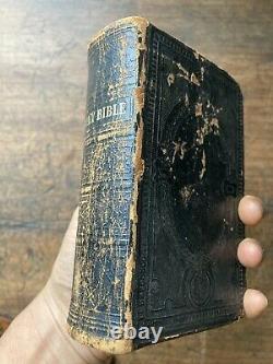 Antique 1862 Civil War Era American HOLY BIBLE Nice Leather Binding New York