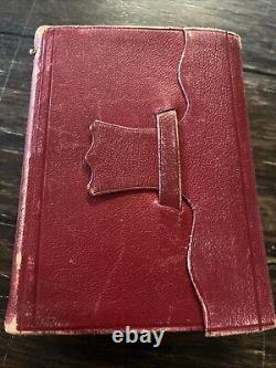 Antique 1862 Civil War Era HOLY BIBLE Red Leather Wallet Binding Pocket NY VG