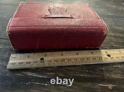 Antique 1862 Civil War Era HOLY BIBLE Red Leather Wallet Binding Pocket NY VG