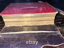 Antique 1862 Civil War Era HOLY BIBLE Red Leather Wallet Binding Pocket NY VG