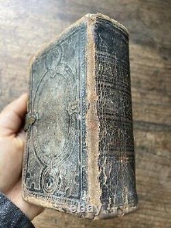 Antique 1863 Civil War American Holy BIBLE Nice Binding Brass Clip Oswald NY