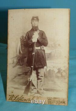 Antique Civil War Soldier withRifle Cabinet Card Photograph, Potsdam, New York