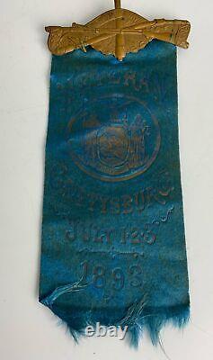 Antique Gettysburg Civil War reunion ribbon medal New York Day 1893 123