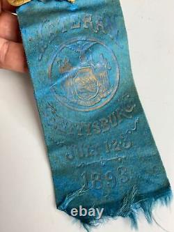 Antique Gettysburg Civil War reunion ribbon medal New York Day 1893 123