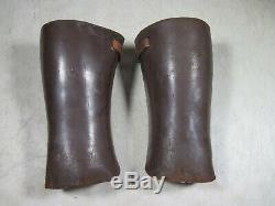 Antique Meyer NY Civil War WWI Leather Riding Calf Guards Shin Gaiters Leg Brown