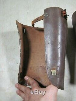 Antique Meyer NY Civil War WWI Leather Riding Calf Guards Shin Gaiters Leg Brown