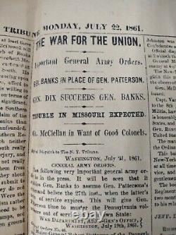 BATTLE OF BULL RUN NY TRIBUNE JULY 22 1861 CIVIL WAR UNION LOSS Manassas