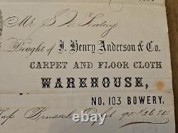 BEST 1861 ANDERSON CARPETs 103 BOWERY New York City NYC Civil War-era Billhead