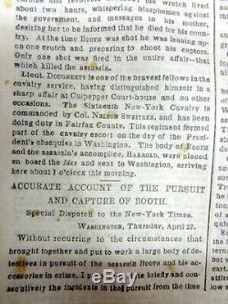 BEST1865 NY Times CIVIL WAR newspaper LINCOLN ASSASSIN JOHN WILKES BOOTH KILLED