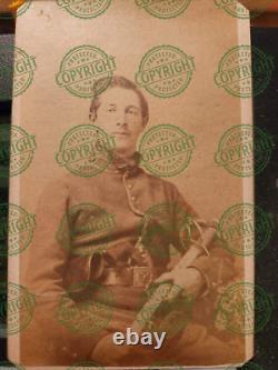 CDV of Frank Gillett, 20th New York Cavalry with his revolver in belt and sword