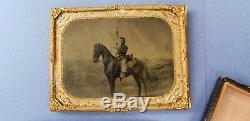 CIVIL WAR TINTYPE/NY/ID'D PVT. FREDERICK EPTING MOUNTED ON HORSE WithPISTOL