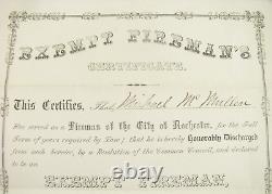 CIVIL War Fireman Draft Exemption Rochester New York