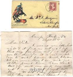 CIVIL War Letter Soldier To Sister + Patriotic Cover Washington On Horse Ny