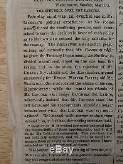 CIVIL War Ny Times March 4 1861 Abe Lincoln Inauguration Day Confederacy Sumter