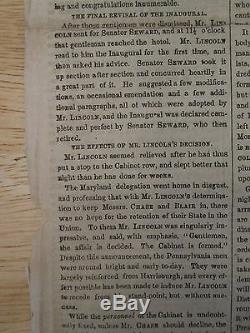 CIVIL War Ny Times March 4 1861 Abe Lincoln Inauguration Day Confederacy Sumter