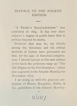 Civil War A REBEL'S RECOLLECTIONS 1905 4th Edition 1st Virginia Cavalry