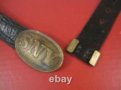 Civil War Era Buff Leather Waist Belt withNew York State Oval Buckle Original