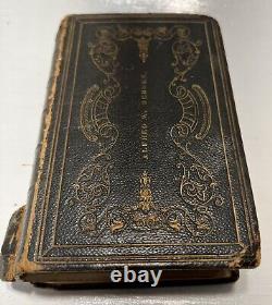 Civil War Era Family Name Embossed Bible Signed Alfred Bergen New Jersey 1856