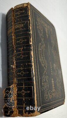 Civil War Era Family Name Embossed Bible Signed Alfred Bergen New Jersey 1856