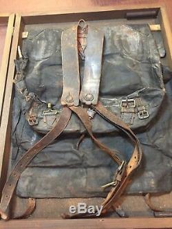 Civil War Knapsack Nicely displayed in wooden Case, dated 1864 made in New York