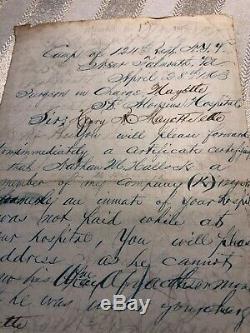 Civil War Letter April 28 1863 Camp of 124th Regt NY near Falmouth Va to Surgeon