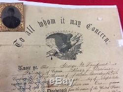 Civil War Lincoln 1st New York Volunteer Cavalry ID Discharge Papers & Tintype