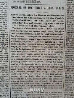 Civil War Newspapers- FUNERAL OF COMMODORE LEVY 1st JEWISH COMMANDER, J W BOOTH