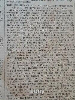 Civil War Newspapers- Thomas Simms- Boston Fugitive Slave Case, Negro Convention