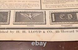 Civil War Print HH Lloyd Military Compend Broadside 1862 Battle Roll Rebellion