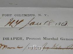 Civil War Prison Receipt For A Deserter 176th NY Volunteers Fort Columbus 1863