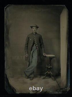 Civil War Soldier 1/4 Tintype Photo, Tinted & Painted Uniform, Tax Stamp NY INF