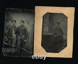 Civil War Soldiers Camp Scene ID'd 124th NY Infantry WIA 1860s Tintype Photo Lot