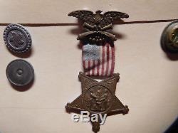 Civil War Tin Type Photo, Medal, Bottons, Samuel Tompkins, 11th N. Y. Cavalry