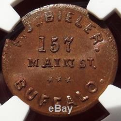 Civil War Token F. J. Bieler, Buffalo NY 105D-2a (R4) MS64 NGC, Primitive Die