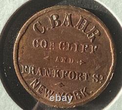 Civil War Token, New York NY630C-6A, Carsten Bahr Liquor Dealer, Nice Toning, R2