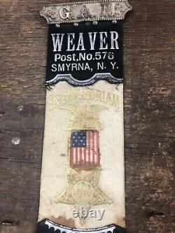 Civil War Veteran Weaver GAR Post No. 576 Smyrna NY Memorial Ribbon Medal Badge