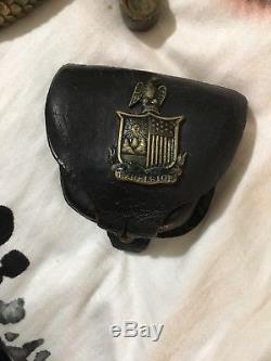 Civil War cap pouch New York Brigade- Excelsior pin. Great functional antique