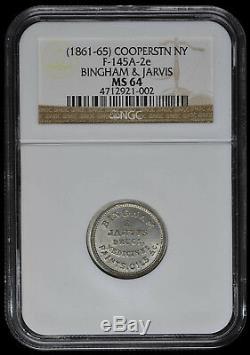 F-145A-2e Bingham & Jarvis Cooperstown NY NGC MS-64 W-M P R-7 Civil War Token
