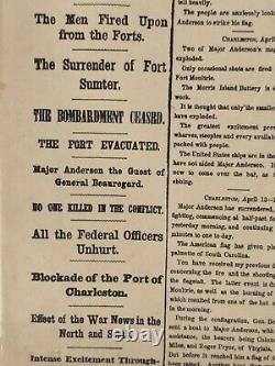 FORT SUMTER APRIL 14 1861 SURRENDERED CSA CIVIL WAR NY HERALD newspaper ORIGINAL