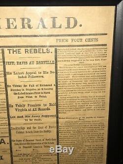 Framed New York Herald April 15 1865 Civil War Lincoln Assassination Newspaper