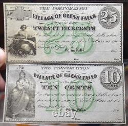 GLENS FALLS NY PAIR NOTES CIVIL WAR Crisp uncirculated Unissued! MINT MINT