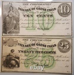 GLENS FALLS NY PAIR NOTES CIVIL WAR Crisp uncirculated Unissued! MINT MINT