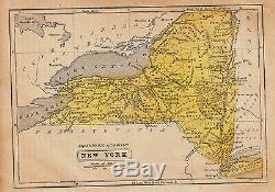 Hand-Colored Original 1852 Pre-Civil War Antique Map NEW YORK Mineola Troy NY