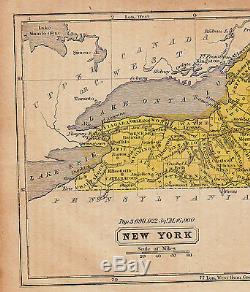 Hand-Colored Original 1852 Pre-Civil War Antique Map NEW YORK Mineola Troy NY